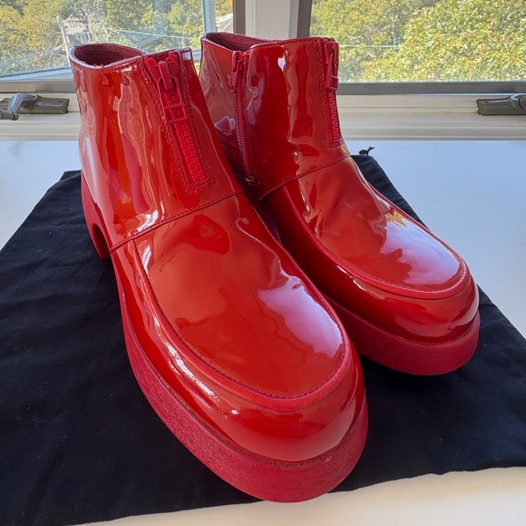Camper Lab Thelma Red Patent Leather Zipper Ankle Boots - Picture 1 of 7